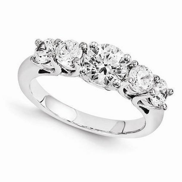 9988 2 CT Five Stone Diamond Engagement Ring, 14K White Gold - Size 6.5