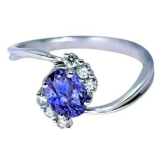 1.75 CT Oval Tanzanite & Round Diamonds Gemstone Ring, Size 6.5