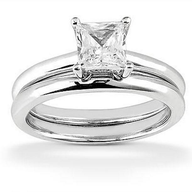 Picture of Harry Chad Enterprises 15043 1 CT Solitaire Diamond Princess Cut Engagement Ring Set, Size 6.5
