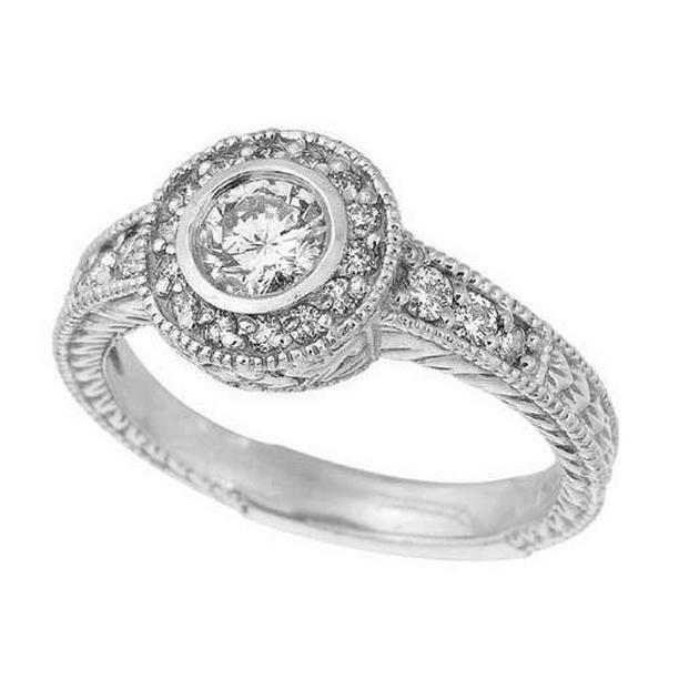 Picture of Harry Chad Enterprises 15074 1.50 CT Round Diamond Bezel Setting Engagement Ring&#44; 14K White Gold - Size 6.5