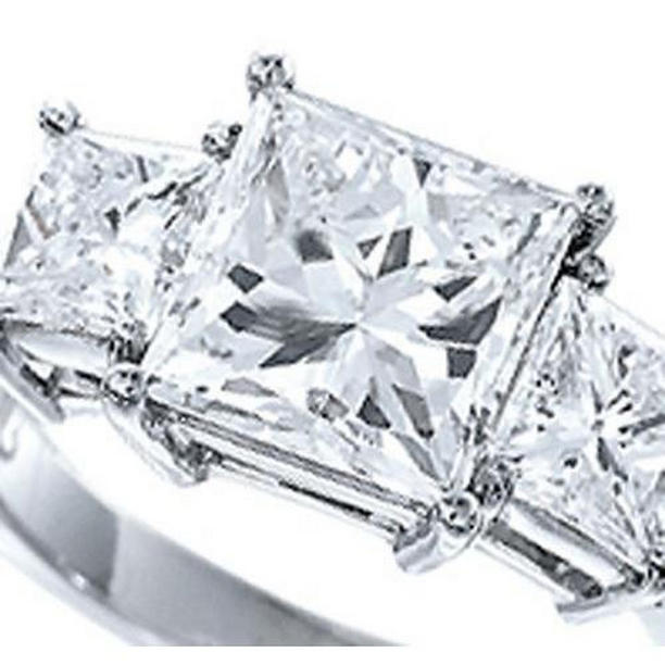 2.51 CT Three Stone Princess Cut Diamond Womens Ring, White Gold - Size 6.5