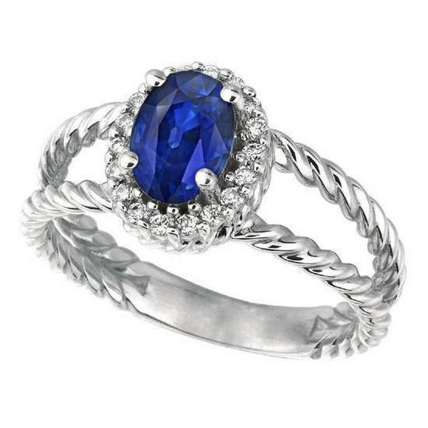 Picture of Harry Chad Enterprises 15558 2.15 CT Round Diamond & Oval Sapphire Ring&#44; 14K White Gold - Size 6.5