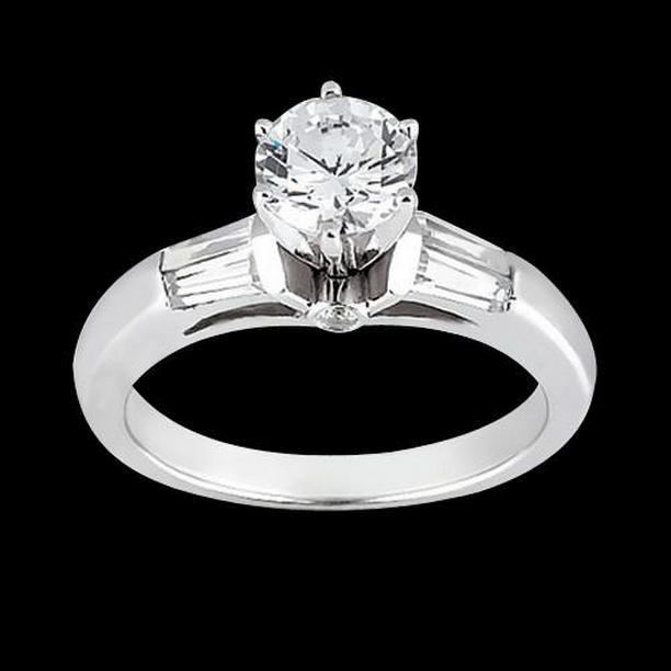 156 Round & Baguette Diamonds 1.25 CT Three Stone Ring, White Gold - Size 6.5