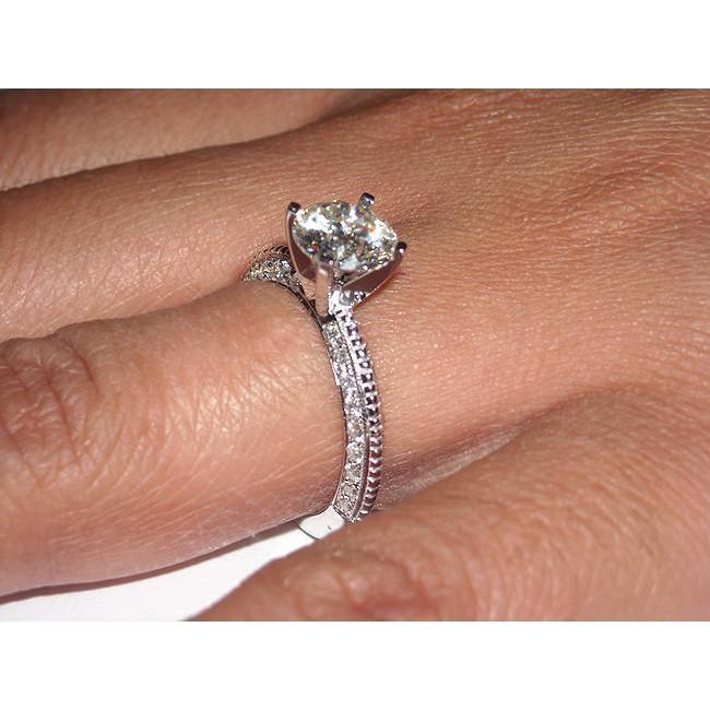 15659 2 CT Round Micro Pave Diamond Engagement Ring, 14K White Gold - Size 6.5
