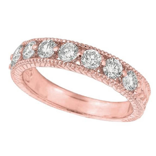 15666 2 CT Diamond 14K Rose Gold Half Eternity Band, Size 6.5
