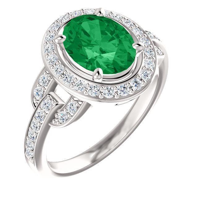 Emerald & Diamonds 4.85 CT Engagement Ring, 14K White Gold - Size 6.5