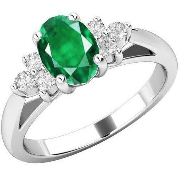 Picture of Harry Chad Enterprises 22421 3.10 CT Prong Set Emerald & Diamond Gemstone Ring&#44; 14K White Gold - Size 6.5