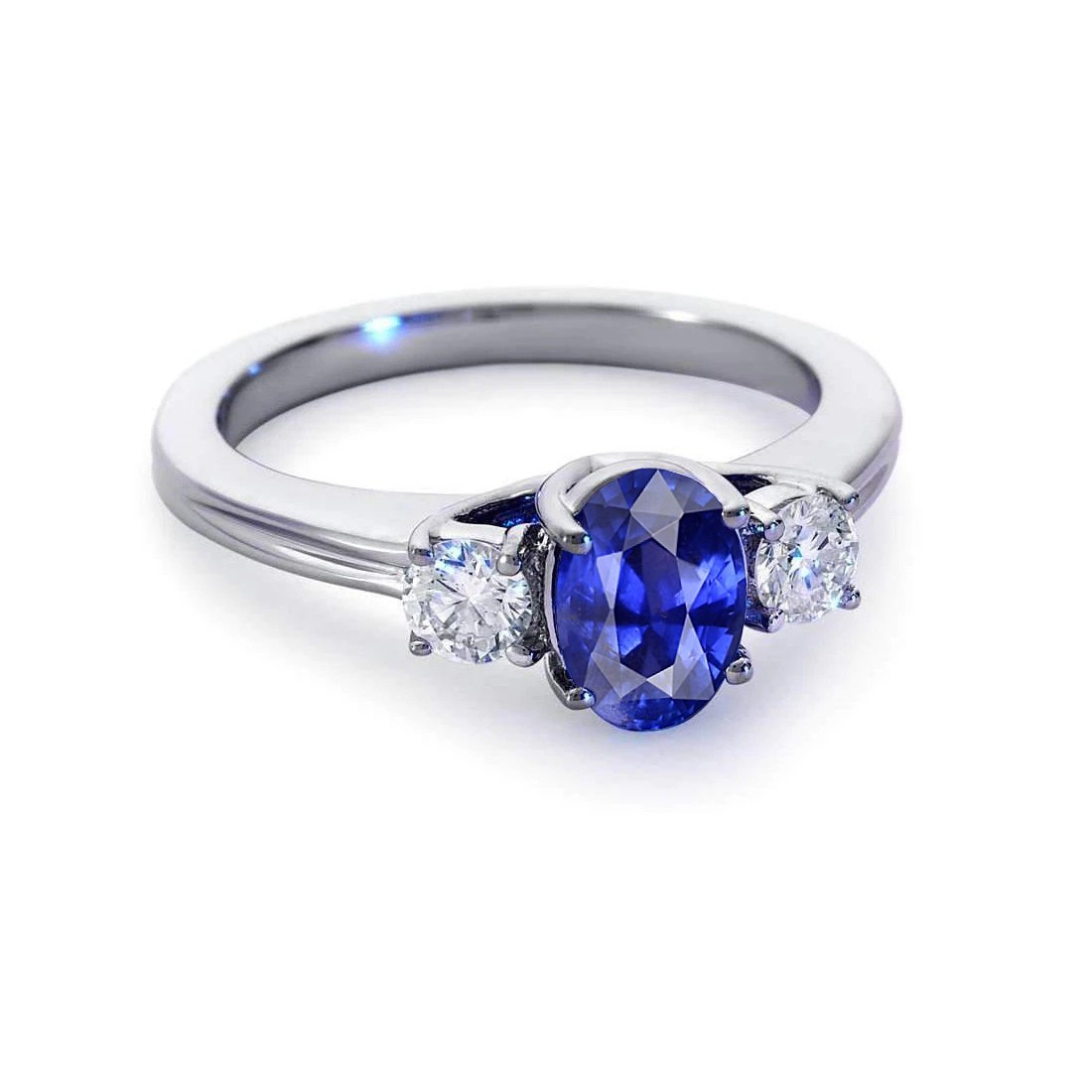 22482 2.50 CT 3 Stone Sapphire & Diamonds Anniversary Ring, 14K Gold - Size 6.5