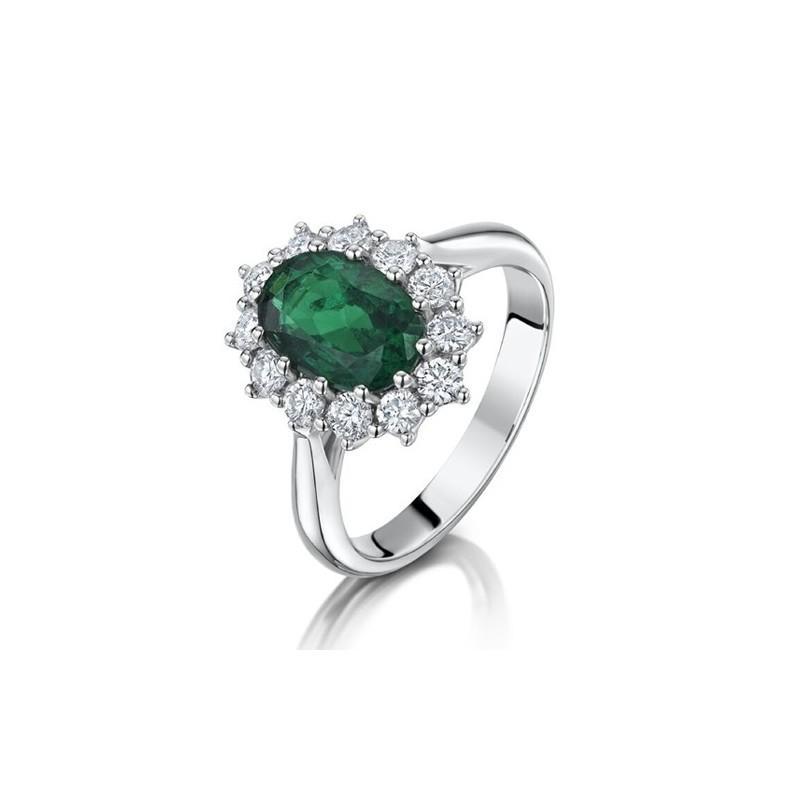 22489 3.50 CT Green Emerald with Diamonds Engagement Ring, 14K White Gold - Size 6.5