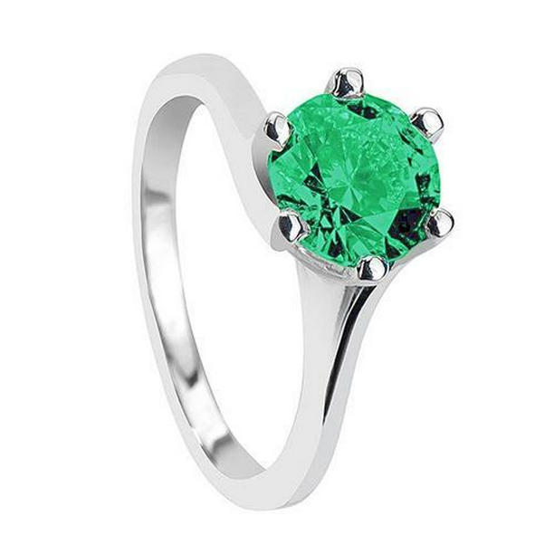 22503 Round Cut Green Emerald Solitaire 3 CT Ring, 14K White Gold - Size 6.5