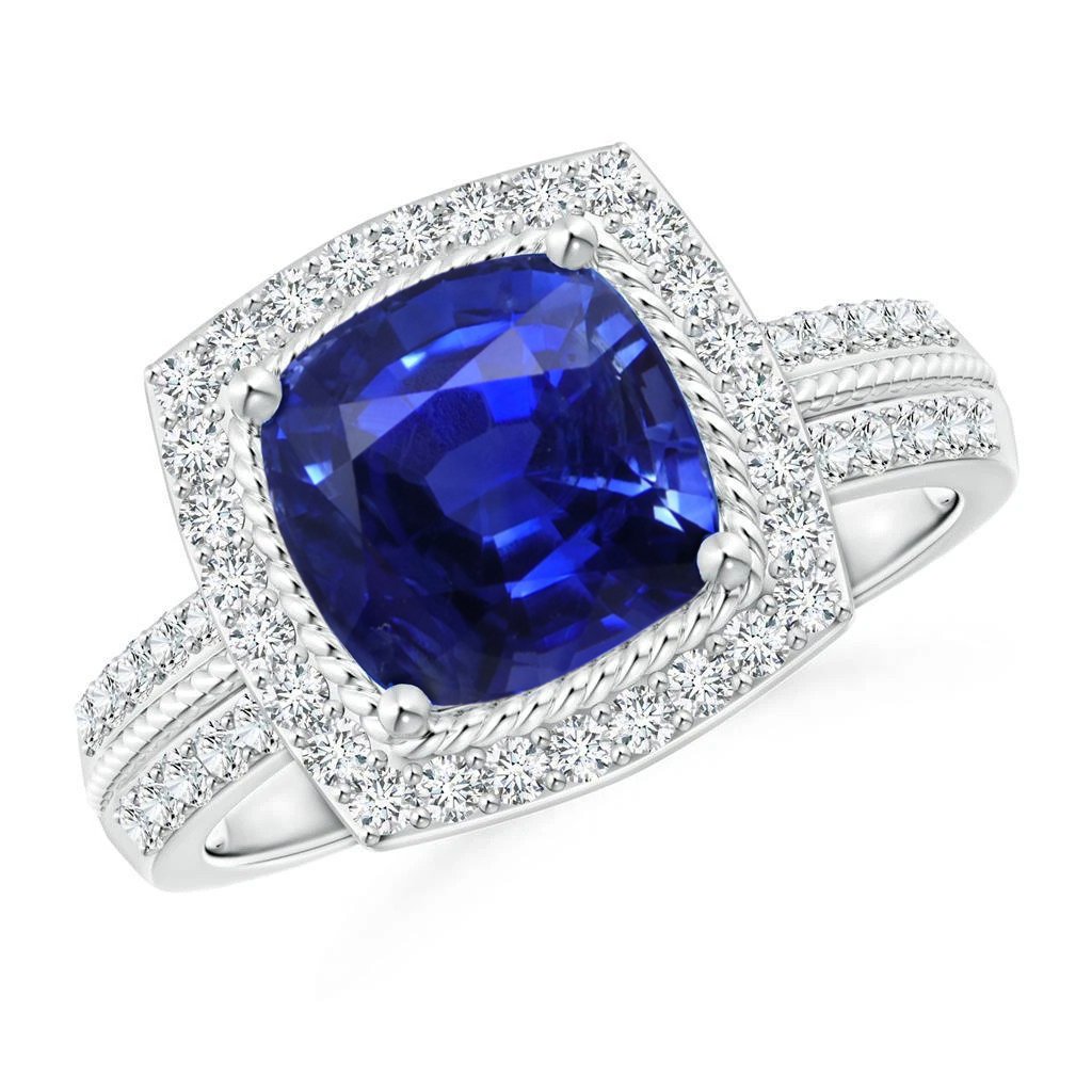 22518 3.70 CT Diamond & Sapphire Halo Engagement Ring, 14K White Gold - Size 6.5 -  Harry Chad Enterprises