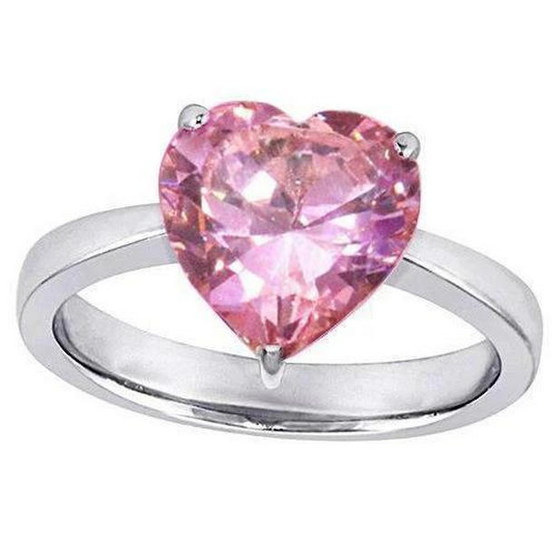 Picture of Harry Chad Enterprises 22585 Heart Cut Solitaire 3 CT Pink Sapphire Ring&#44; 14K White Gold - Size 6.5