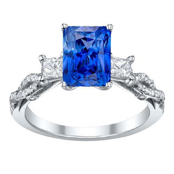 68383 3.50 CT Radiant Sapphire 3 Stone Twisted Style Gemstone Ring, Size 6.5