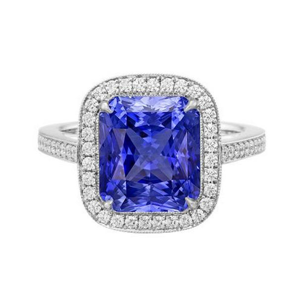 68385 Halo Radiant Blue Sapphire 3.50 CT Diamond Accents Wedding Ring, Size 6.5