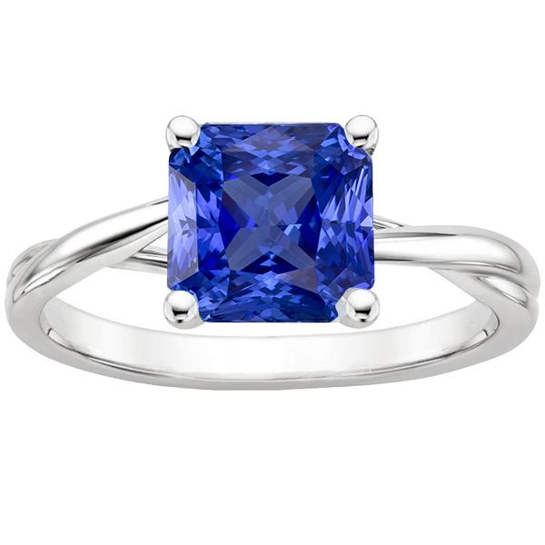 68397 3 CT Solitaire Radiant Blue Twisted Style Sapphire Ring, Size 6.5