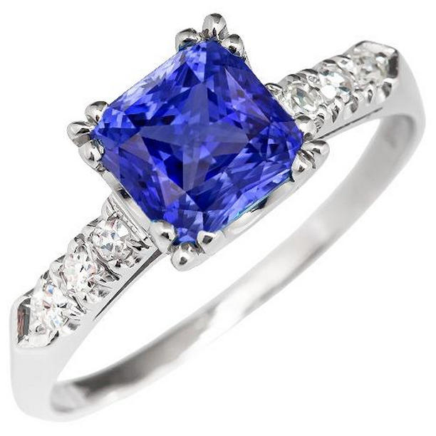 68399 2.50 CT Radiant Blue Sapphire Prong Set Diamonds Gemstone Ring, Size 6.5