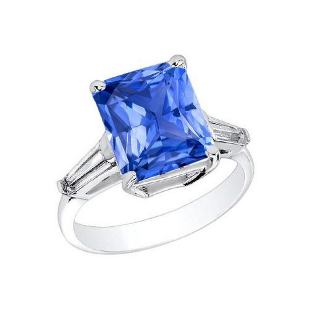 68402 2.50 CT Baguette Diamond 3 Stone Radiant Light Blue Sapphire Ring, Size 6.5