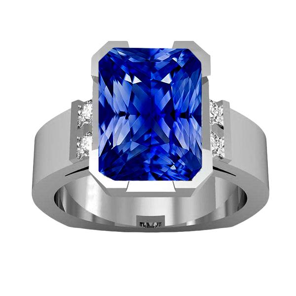 68403 Gold Sapphire 4 CT Bar Set Princess Diamonds Anniversary Ring, Size 6.5