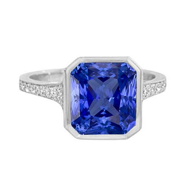 3 CT Diamond Gemstone Jewelry Bezel Set Radiant Blue Sapphire Ring, Size 6.5