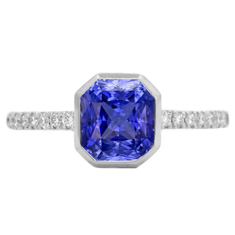 68406 Round Diamond Ceylon Bezel Set 4 CT Pave Set Accents Sapphire Ring, Size 6.5