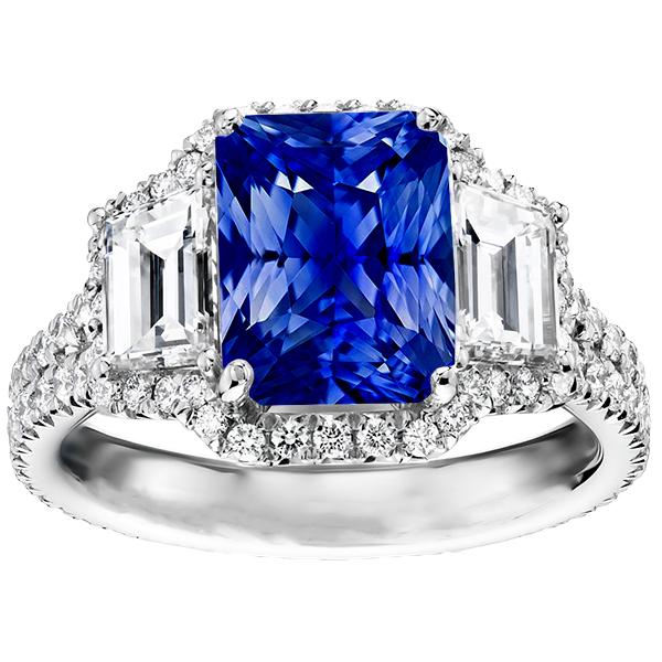 68418 Halo Sapphire Gemstone Ring 6 CT Emerald & Round Diamonds Pave Set, Size 6.5