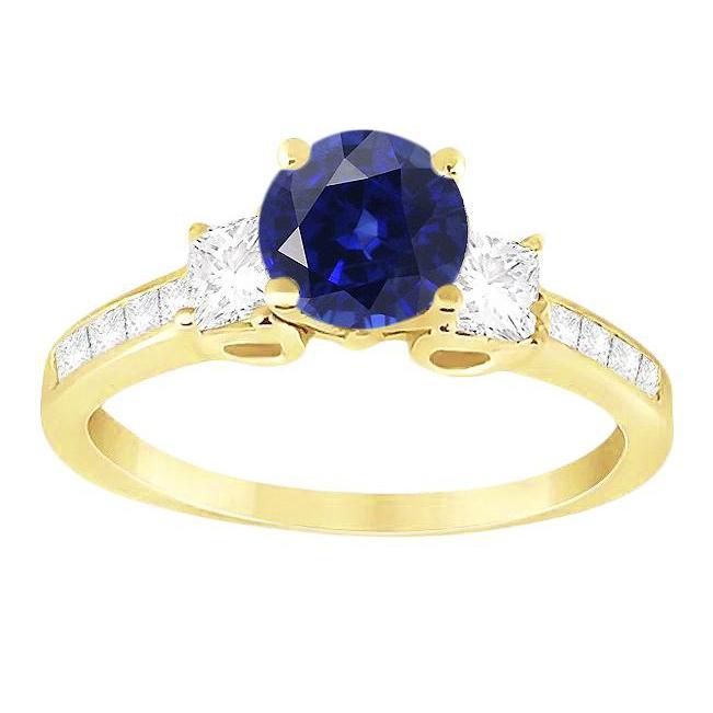 68812 Princess Diamond & Round Blue Sapphire Ring 3.50 CT Channel Set, Size 6.5