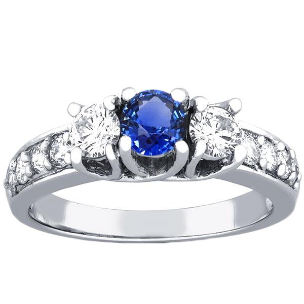 68818 2.50 CT Trellis Setting Round Diamond & Sapphire Ring with Accents, Size 6.5