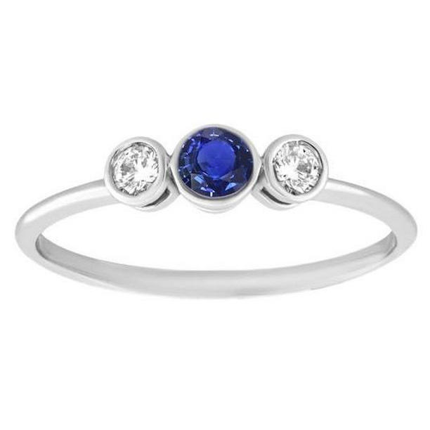 1.50 CT Gold Bezel Set Diamonds & Sapphire 3 Stone Gemstone Ring, Size 6.5