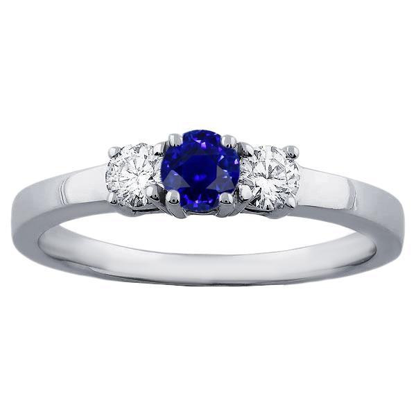 68822 Three Stone Round 1.50 CT Ceylon Sapphire Gemstone Diamond Ring, Size 6.5