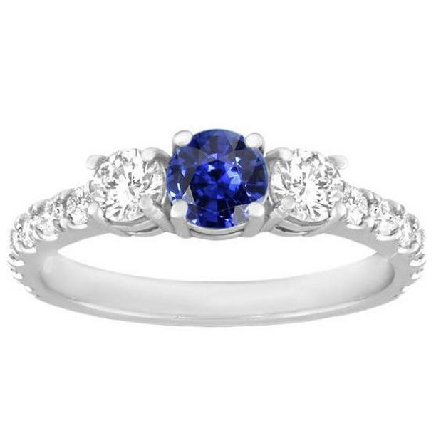 68823 Diamond 2.50 CT Round Srilankan Sapphire Gemstone Ring, White Gold - Size 6.5