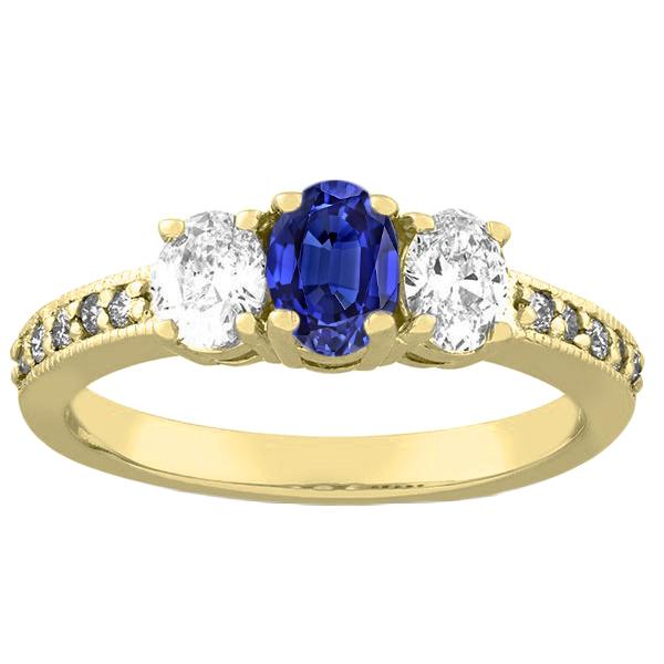 68824 Oval Sapphire 3 CT Ladies Sparkling Diamond Gemstone Ring, Size 6.5