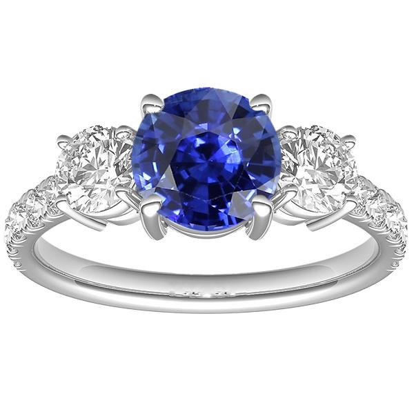 Blue Sapphire 4.50 CT Round Brilliant Cut Diamonds Engagement Ring, Size 6.5