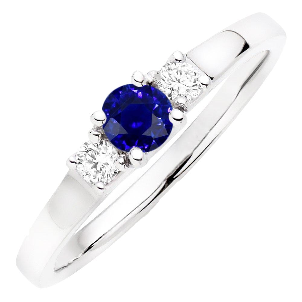 1.50 CT Round Diamond 3 Stone Ceylon Gold Sapphire Ring, Size 6.5
