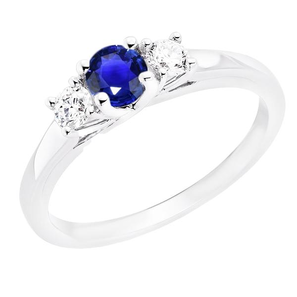 68834 1.50 CT Womens 3 Stone Round Ceylon Sapphire & Diamonds Ring, Size 6.5