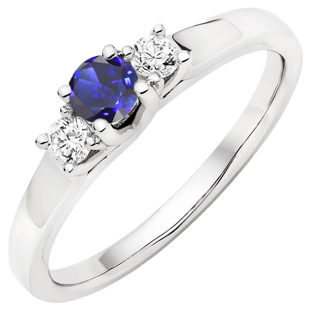 68836 Ladies Round Diamond 2 CT Blue Sapphire Engagement Ring, 14K Gold - Size 6.5