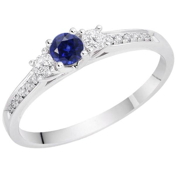 68837 Gemstone 2 CT Round Diamond Blue Sapphire Engagement Ring, Size 6.5