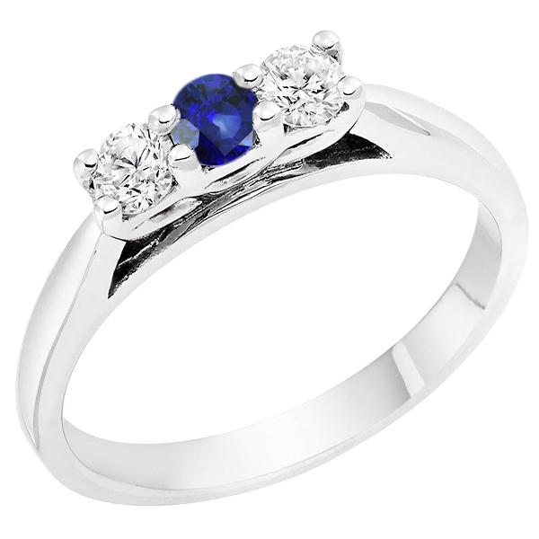 68842 3 Stone Round Diamond & Sapphire Womens 1.50 CT Shared Prong Ring, Size 6.5