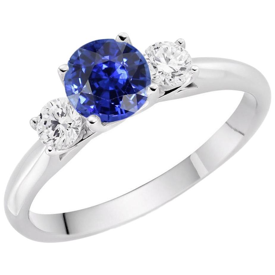 3 CT Three Stone Round Diamond Srilanka Sapphire Engagement Ring, Size 6.5