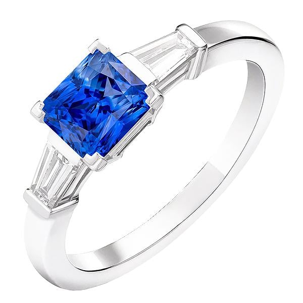 68850 2.50 CT Baguette Diamond 3 Stone Radiant Light Blue Sapphire Ring, Size 6.5