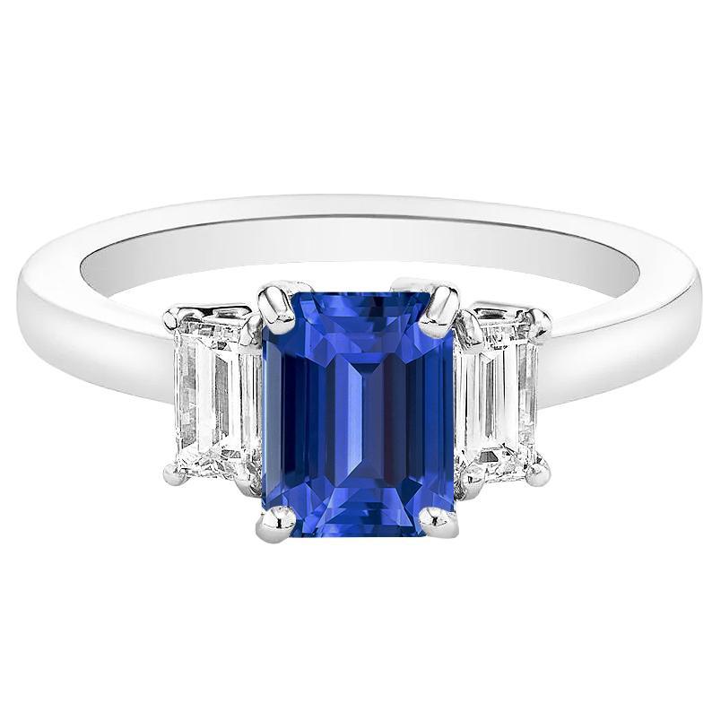 4 CT Emerald Diamond Ceylon Sapphire Basket Set Engagement Ring, Size 6.5