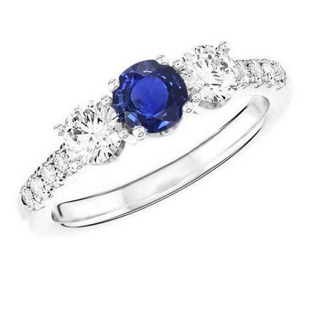 68853 2 CT Natural Blue Sapphire White Gold Gemstone Ring with Accents, Size 6.5