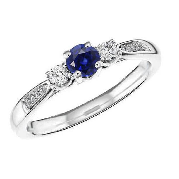 2 CT 3 Stone Style Round Sri Lankan Sapphire Gemstone Ring, Size 6.5
