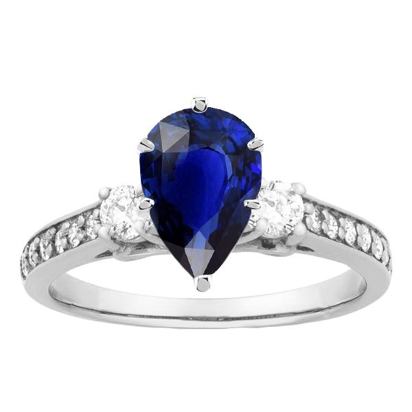 68864 3.50 CT Pear Sapphire Gemstone Ring with Accents Round Diamonds, Size 6.5