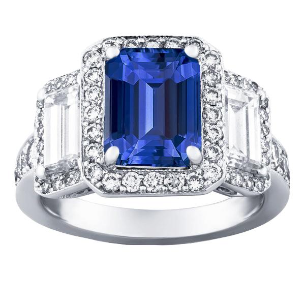 68865 5 CT Halo Emerald Sapphire Round Diamonds Wedding Ring, Size 6.5