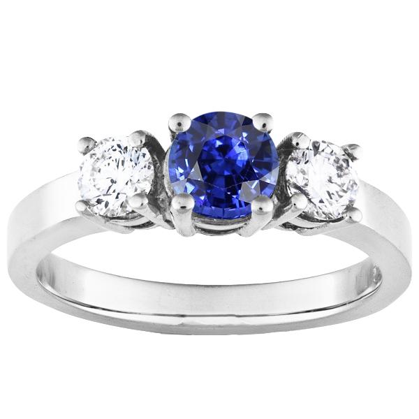 2.50 CT 14K Gold Three Stone Round Ceylon Sapphire Engagement Ring, Size 6.5