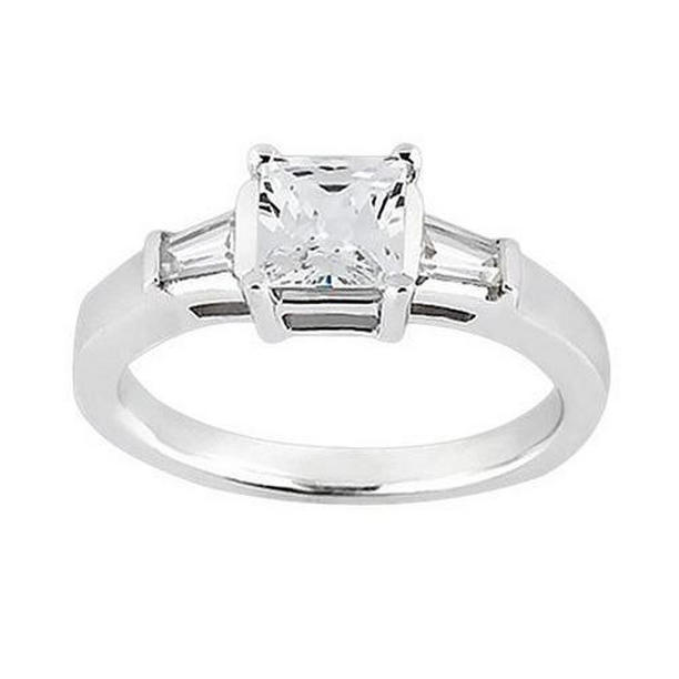 6933 Princess & Baguette 1.20 CT Diamond Three Stone Ring, 14K White Gold - Size 6.5