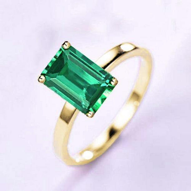 69932 Solitaire Green Emerald 3 CT 14K Yellow Gold Gemstone Ring, Size 6.5