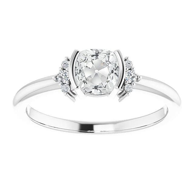70456 2 CT White Gold Old Miner Diamond Half Bezel Set Wedding Ring, Size 6.5