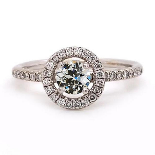 70958 2.50 CT Halo Round Old Mine Cut Diamond Wedding Ring, 14K Gold - Size 6.5