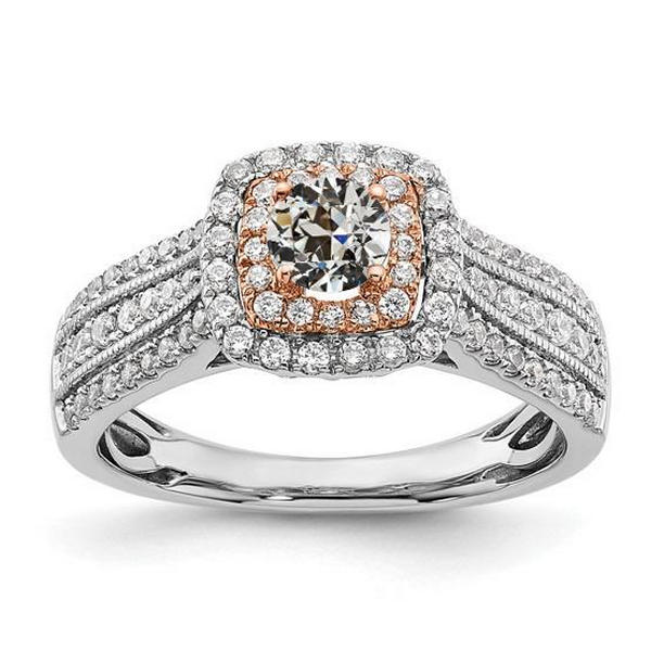Picture of Harry Chad Enterprises 70968 Double Old Cut Diamond Triple Row Accents 4 CT Two Tone Halo Ring, Size 6.5